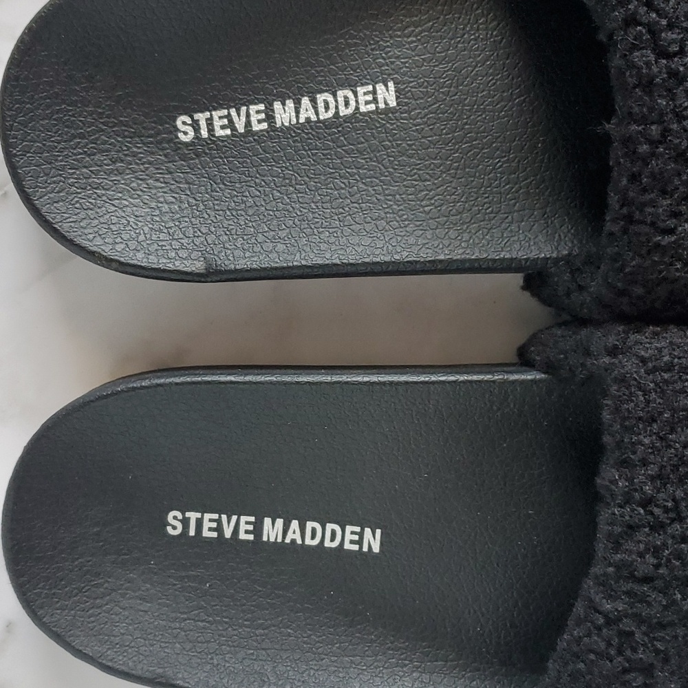 Steve Madden Black Fur Slides, 8 - Picture 4 of 5